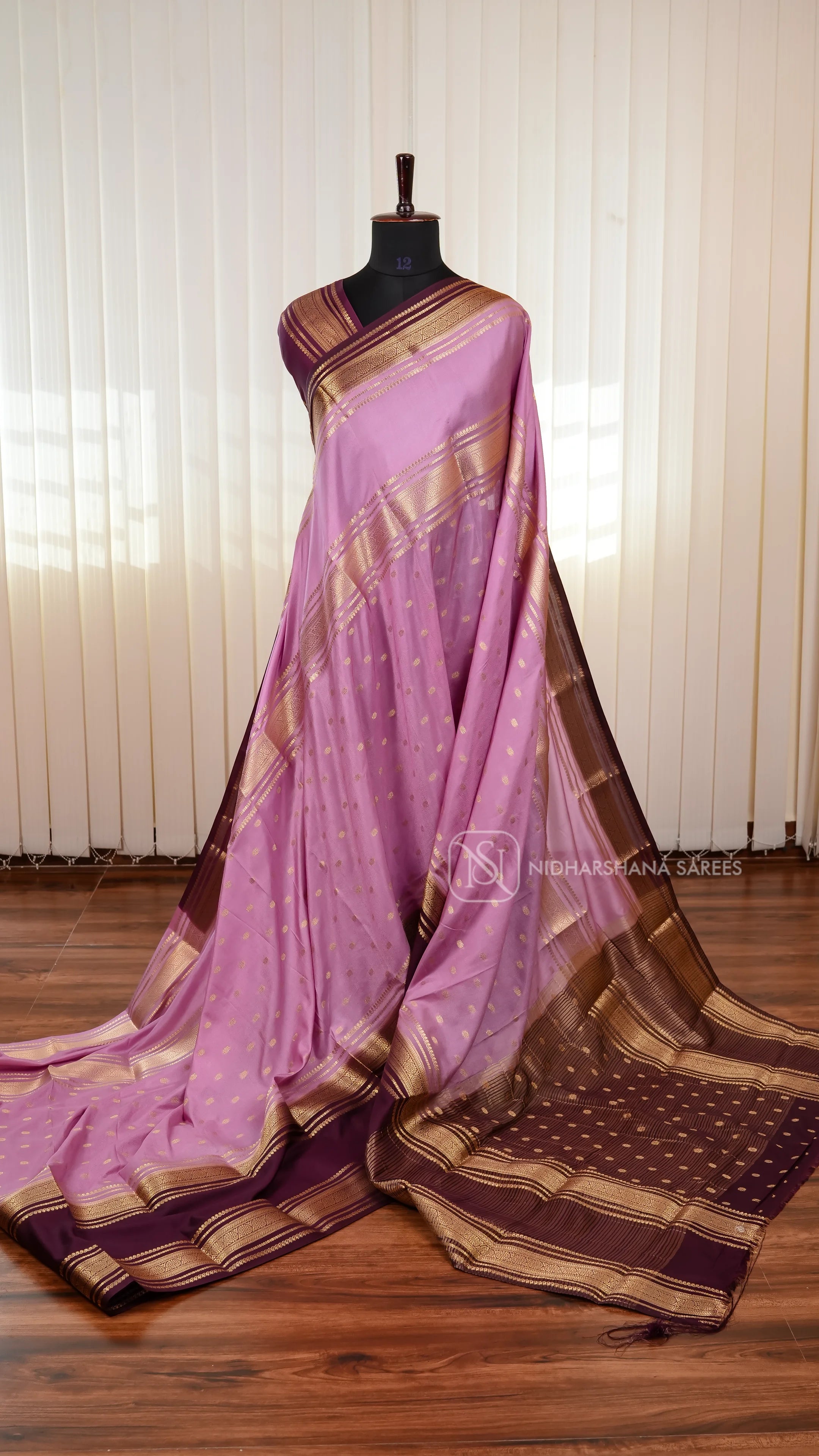 Semi Crepe Silk Saree With Grand Border And Elegant Zari Butta Concept