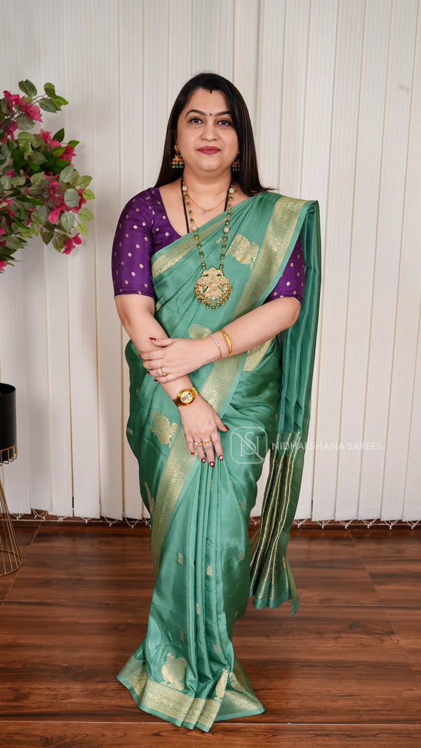 Pure Viscose Saree With Matte Zari Butta And Annam Motif Skirting Border