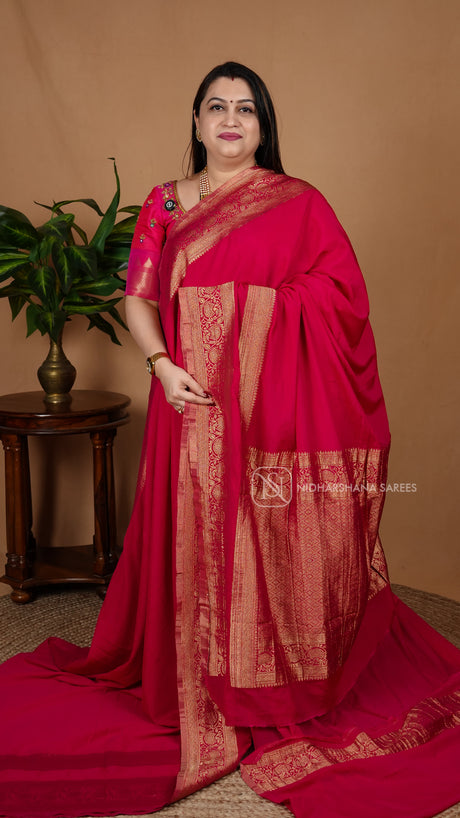 Crush Chinon Silk With Gap Style Zari Border