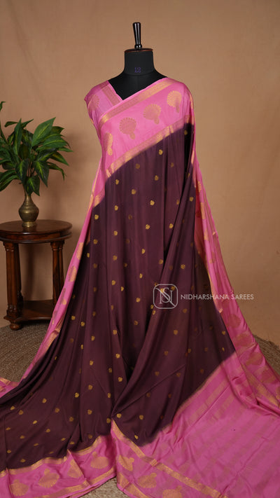 Semi Mysore Crepe Silk With Zari Butta And Contrast Border