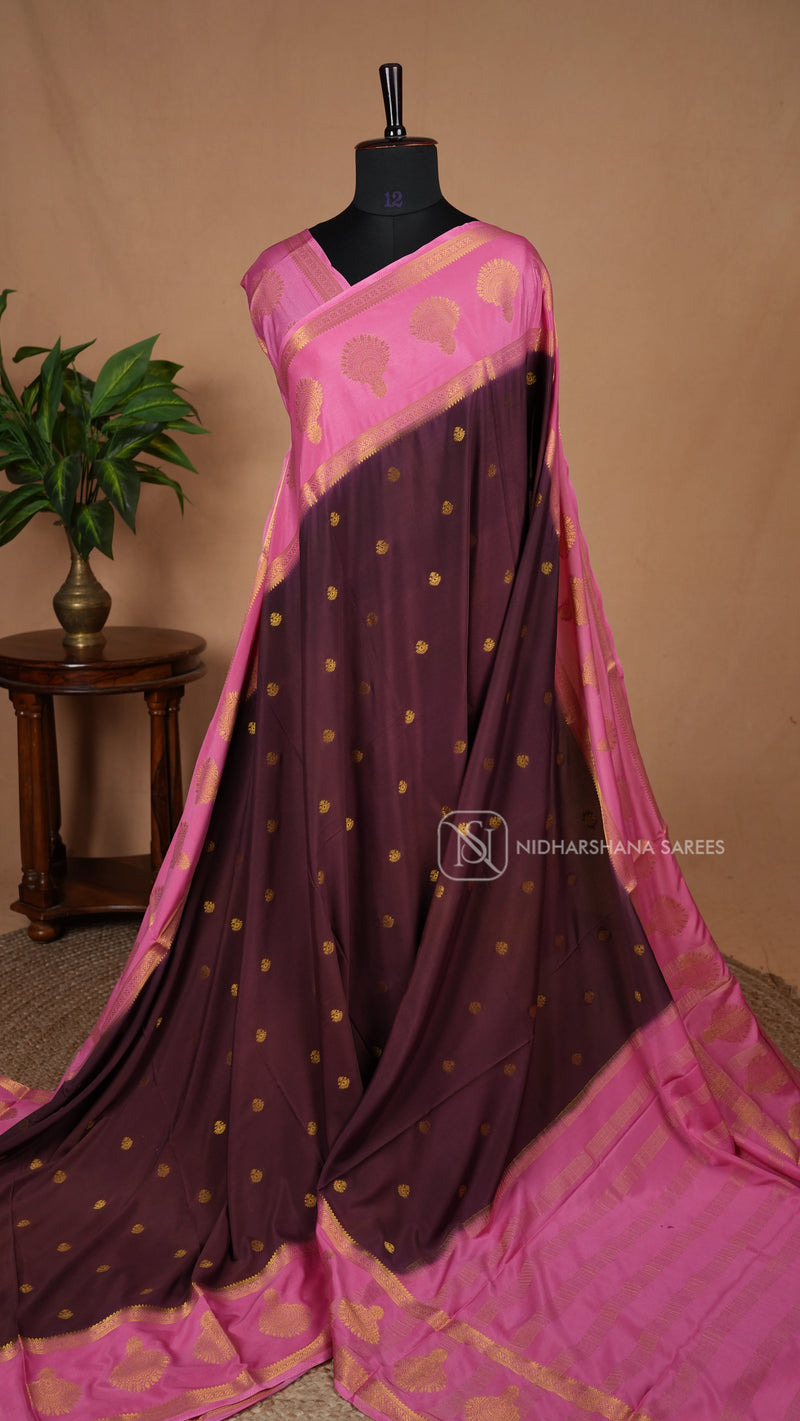 Semi Mysore Crepe Silk With Zari Butta And Contrast Border