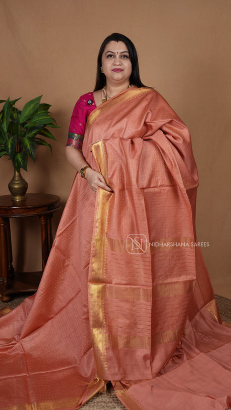 Art Linen With Zari Lines Butta And Zari Border