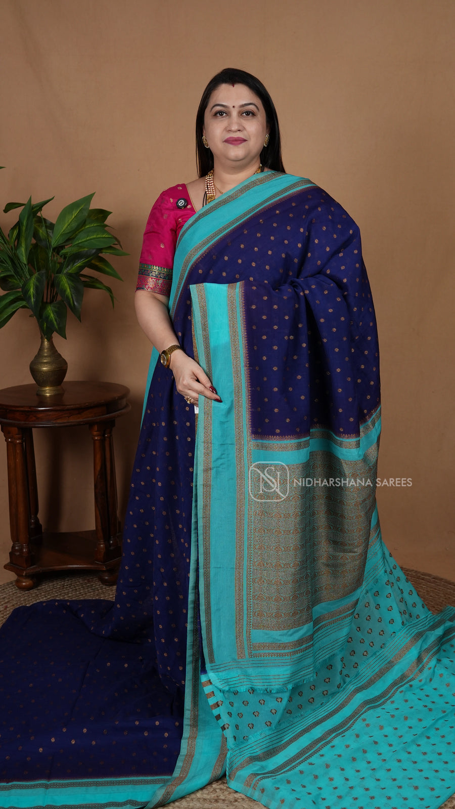 Semi Banarasi Chinon Silk With Zari Butta And Gap Style Border