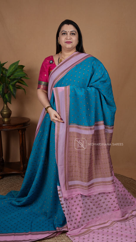 Semi Banarasi Chinon Silk With Zari Butta And Gap Style Border