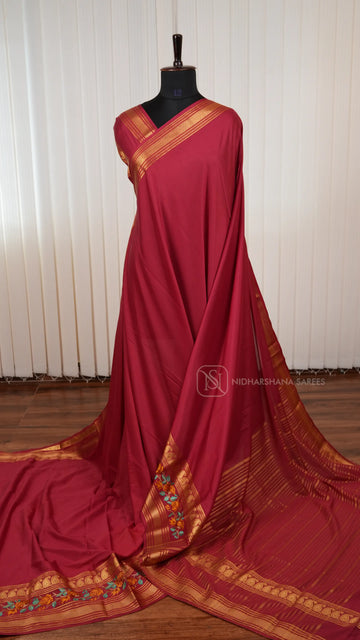 Semi Mysore Crepe Silk Saree With Embroidery And Zari Concept Border