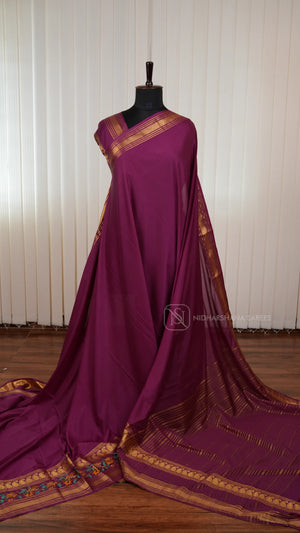Semi Mysore Crepe Silk Saree With Embroidery And Zari Concept Border