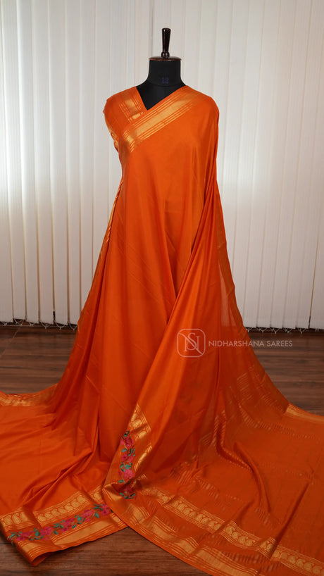 Semi Mysore Crepe Silk Saree With Embroidery And Zari Concept Border