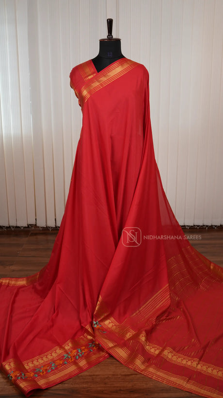 Semi Mysore Crepe Silk Saree With Embroidery And Zari Concept Border