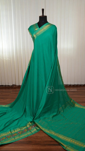 Semi Mysore Crepe Silk Saree With Embroidery And Zari Concept Border