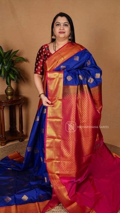 Semi Kanchipuram Silk With Zari Butta And Contrast Zari Border