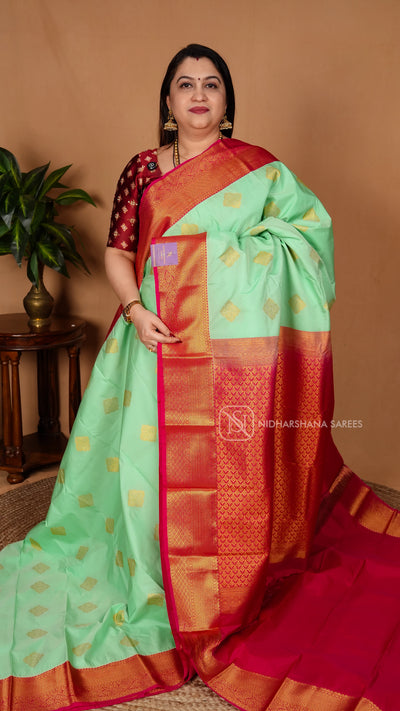 Semi Kanchipuram Silk With Zari Butta And Contrast Zari Border