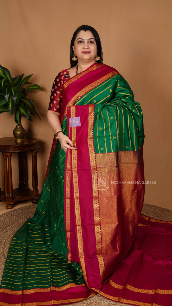 Semi Kanchipuram Silk With Zari Lines And Gap Style Border