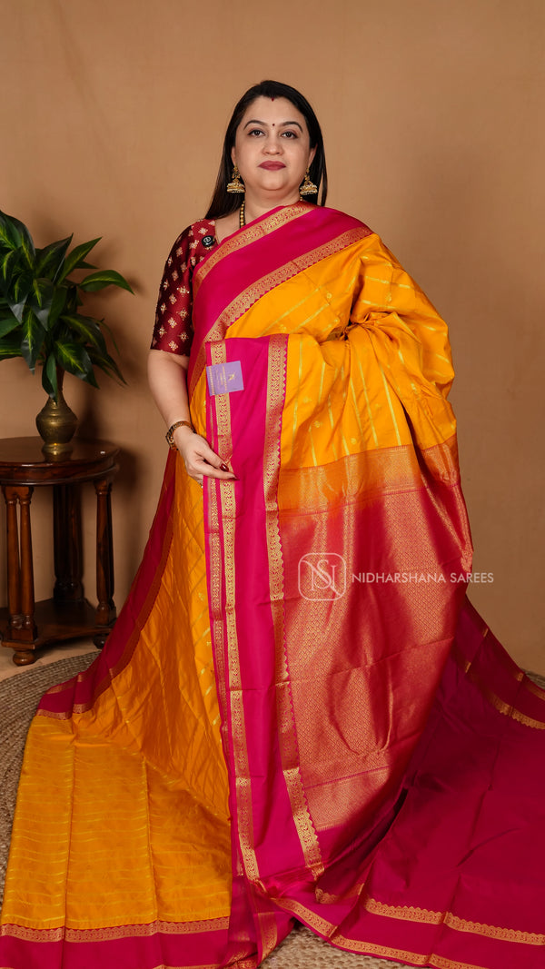 Semi Kanchipuram Silk With Zari Lines And Gap Style Border
