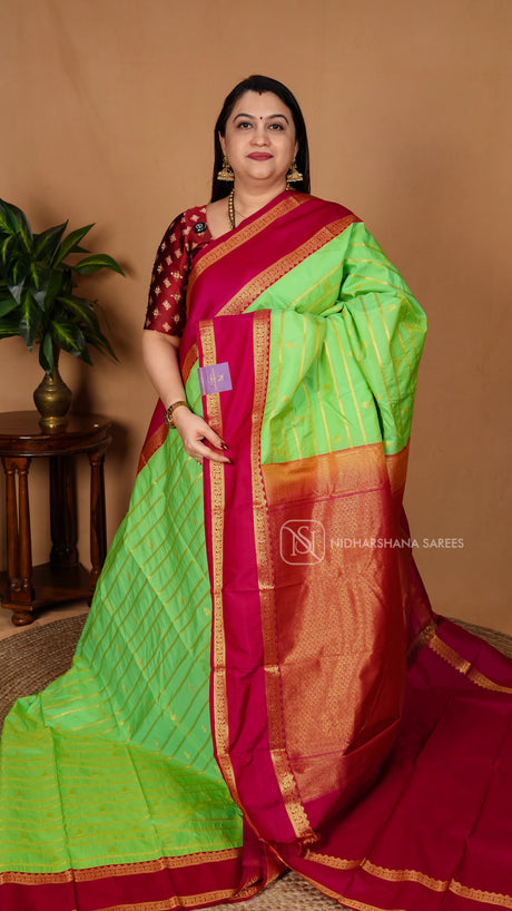 Semi Kanchipuram Silk With Zari Lines And Gap Style Border