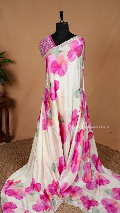Pure Floral Printed Satin Saree