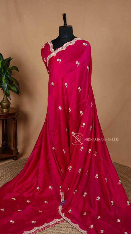 Pure Silk With Kaddhana Sequins Cut Work Border