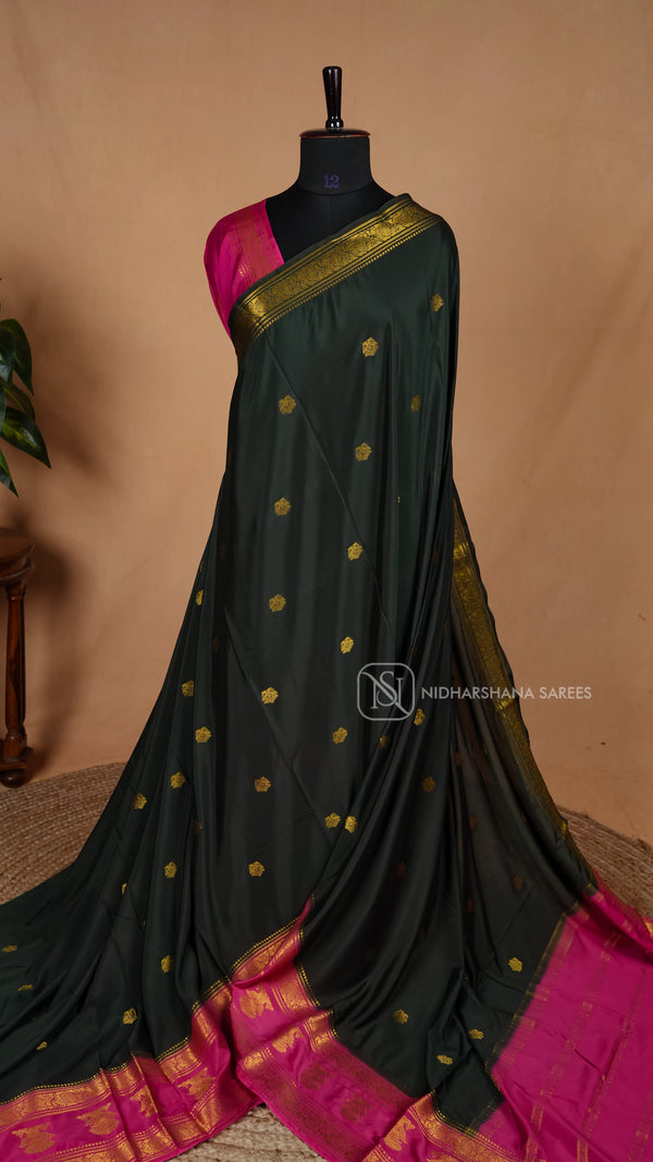 Semi Mysore Crepe Silk With Contrast Zari Border