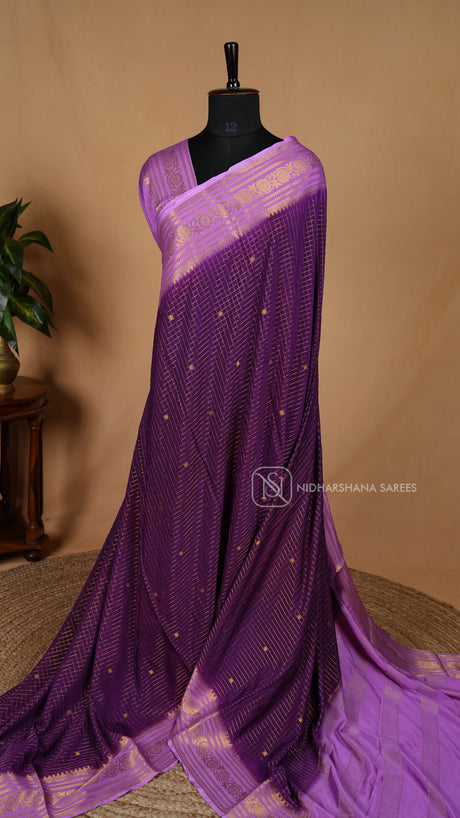 Semi Mysore Crepe Silk With Contrast Zari Border