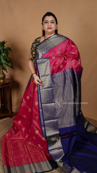 Semi Kanchipuram Silk With Zari Lines And Contrast Border