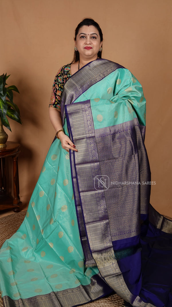 Semi Kanchipuram Silk With Zari Lines And Contrast Border
