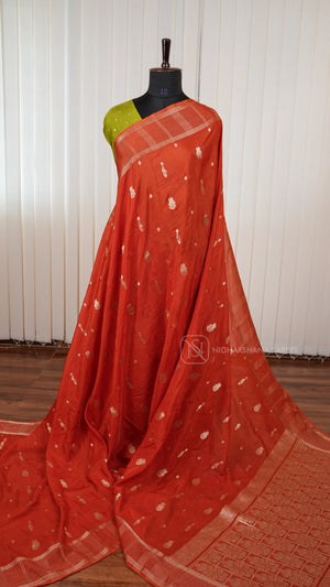 Viscose By Crepe Silk Saree With Peacock Zari Butta And Zari Border