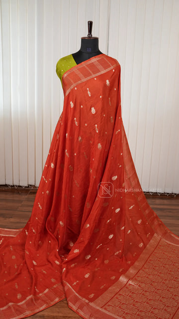 Viscose By Crepe Silk Saree With Peacock Zari Butta And Zari Border
