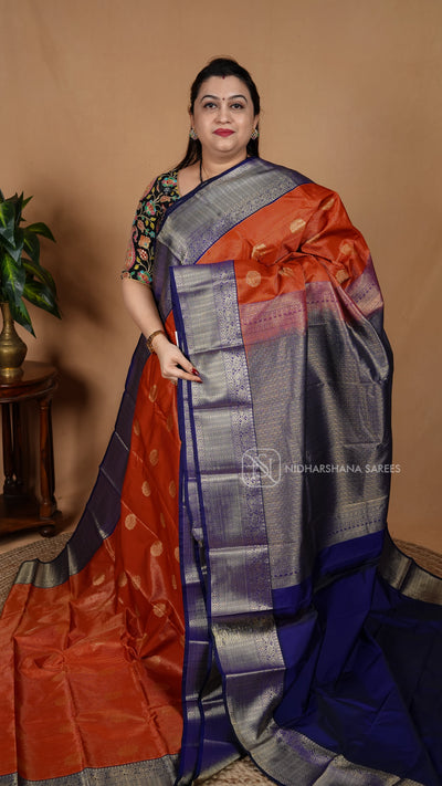 Semi Kanchipuram Silk With Zari Lines And Contrast Border