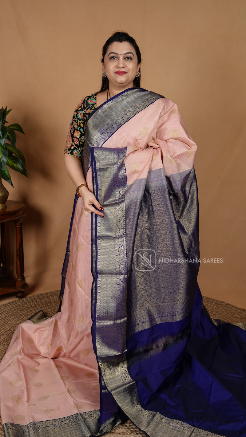 Semi Kanchipuram Silk With Zari Lines And Contrast Border