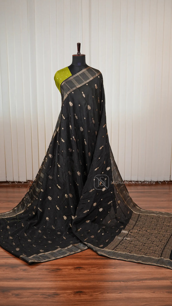 Viscose By Crepe Silk Saree With Peacock Zari Butta And Zari Border