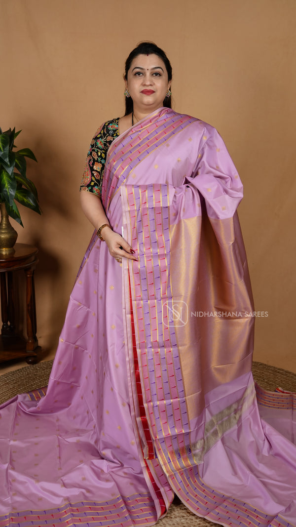 Semi Kanchipuram Silk With Muniya Style Border