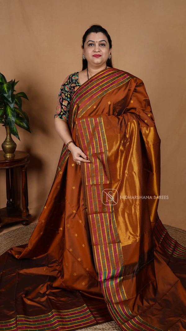 Semi Kanchipuram Silk With Muniya Style Border