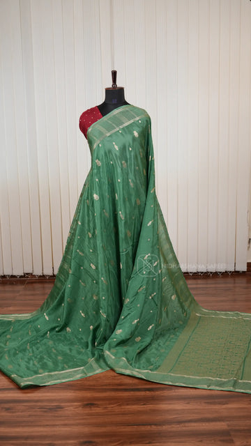 Viscose By Crepe Silk Saree With Peacock Zari Butta And Zari Border