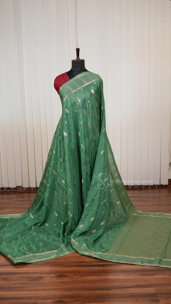 Viscose By Crepe Silk Saree With Peacock Zari Butta And Zari Border