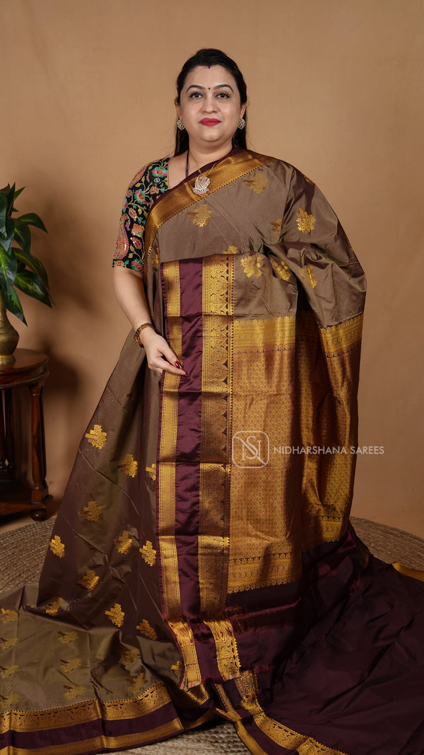 Semi Kanchipuram Silk With Gap Style Zari Border
