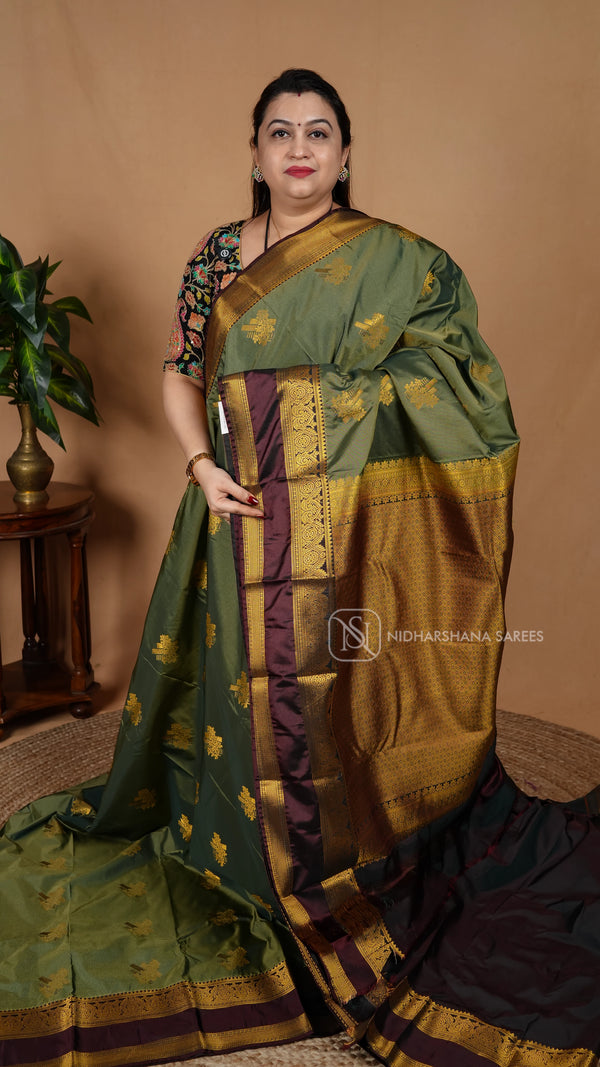 Semi Kanchipuram Silk With Gap Style Zari Border