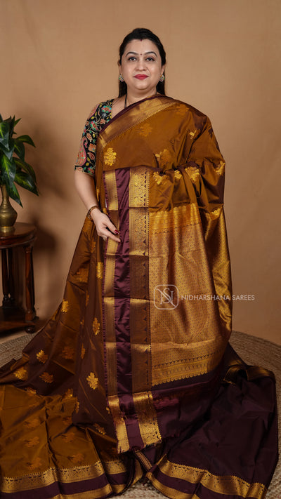 Semi Kanchipuram Silk With Gap Style Zari Border
