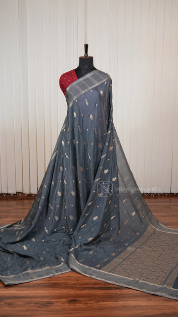 Viscose By Crepe Silk Saree With Peacock Zari Butta And Zari Border