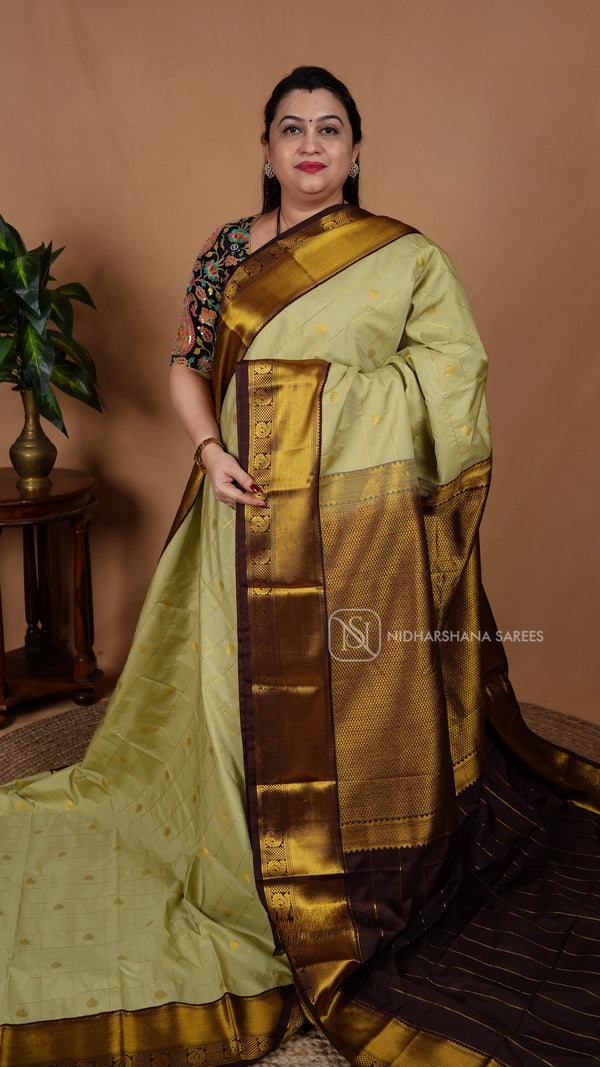 Semi Kanchipuram Silk With Zari Checks And Butta Concept