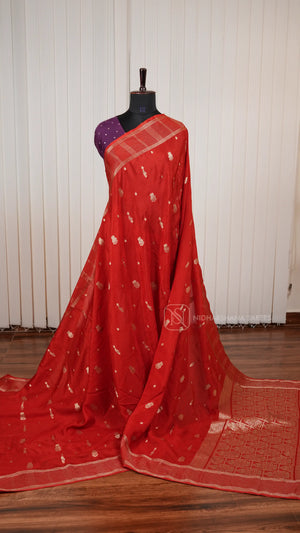 Viscose By Crepe Silk Saree With Peacock Zari Butta And Zari Border