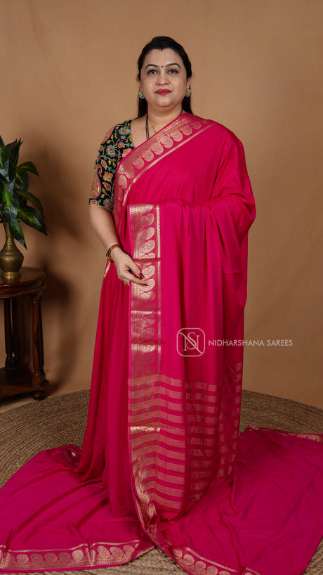 Semi Mysore Crepe Silk With Mango Motif Zari Border
