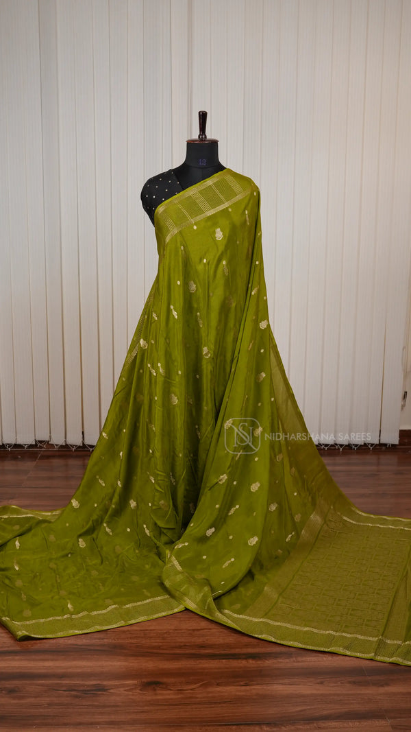 Viscose By Crepe Silk Saree With Peacock Zari Butta And Zari Border
