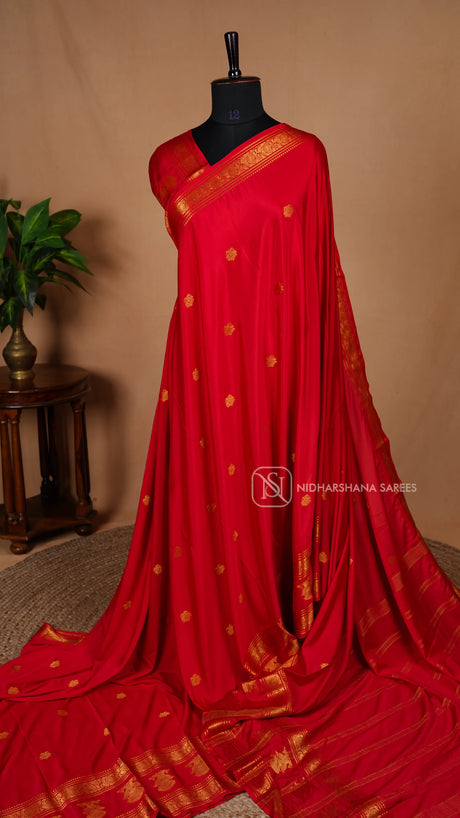 Semi Crepe Silk With Zari Gandaberunda Butta