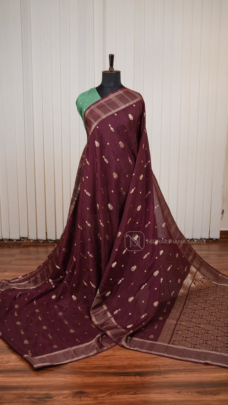 Viscose By Crepe Silk Saree With Peacock Zari Butta And Zari Border