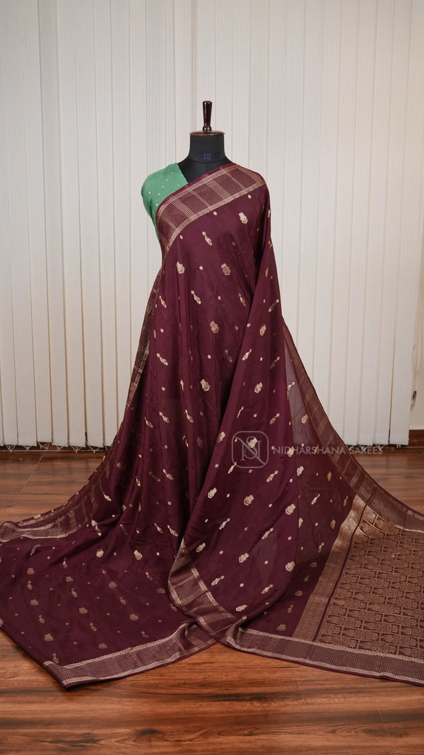 Viscose By Crepe Silk Saree With Peacock Zari Butta And Zari Border