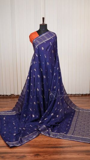 Viscose By Crepe Silk Saree With Peacock Zari Butta And Zari Border