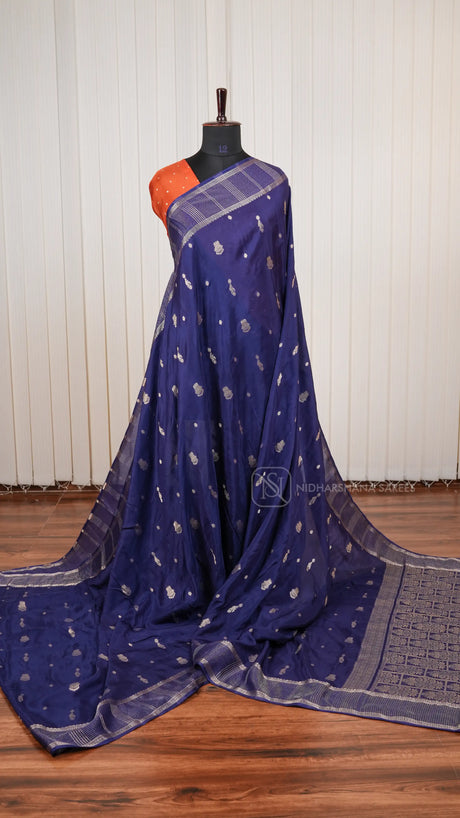 Viscose By Crepe Silk Saree With Peacock Zari Butta And Zari Border