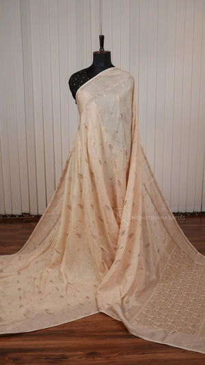 Viscose By Crepe Silk Saree With Peacock Zari Butta And Zari Border