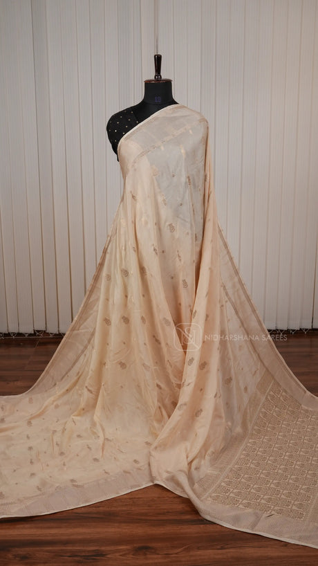 Viscose By Crepe Silk Saree With Peacock Zari Butta And Zari Border