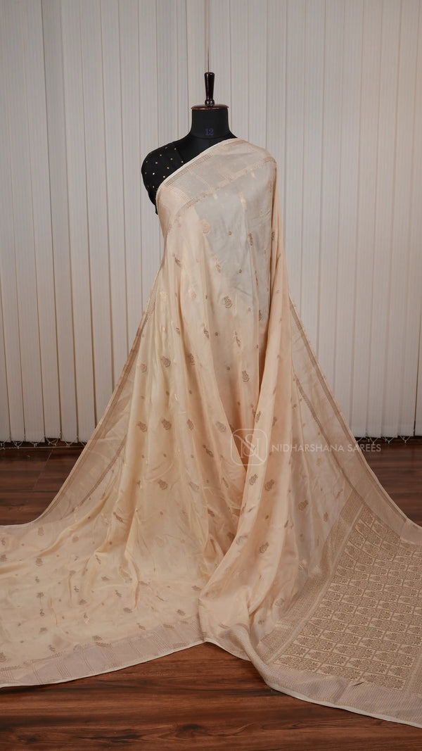 Viscose By Crepe Silk Saree With Peacock Zari Butta And Zari Border