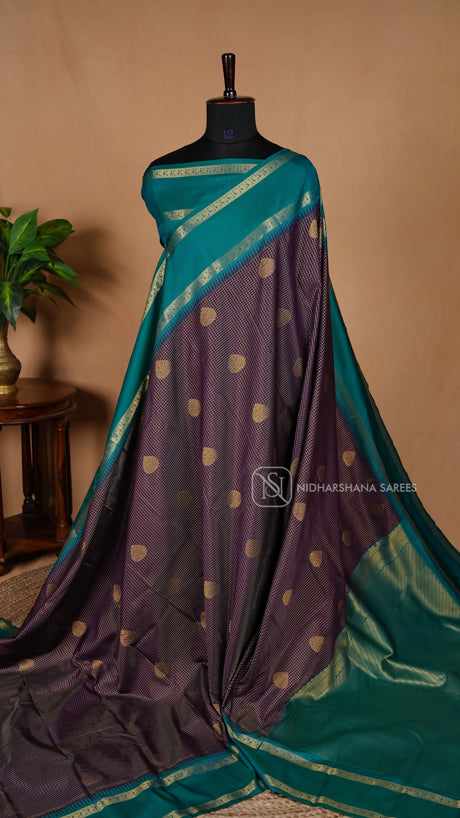Semi Kanchipuram Silk  With Zari Checks And Gap Style Border